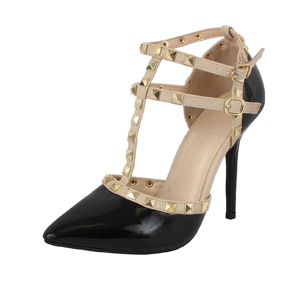 Wild Diva Rock Stud Double Strap Heels